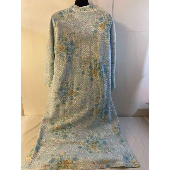 Miss Elaine Grandma Style Blue Floral zipper Robe rn#17414 medium pockets 46" - Picture 2 of 8